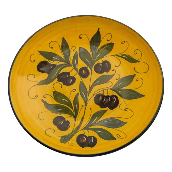 Piatto liscio con olivo toscano in ceramica senese