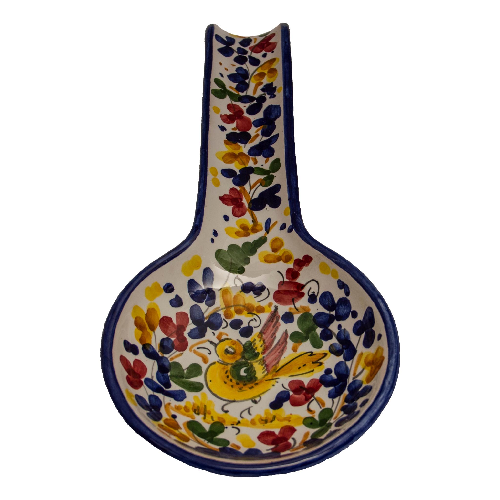 Poggiamestolo con uccellini multicolor in ceramica senese – Antica Siena