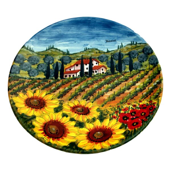 Piatto grande con paesaggio toscano della collezione siena30 in ceramica senese